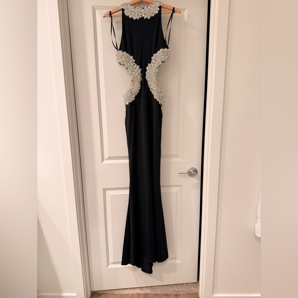 NWOT BRONX AND BANCO Camila Black Rhinestone Cutout Gown - Picture 6 of 15